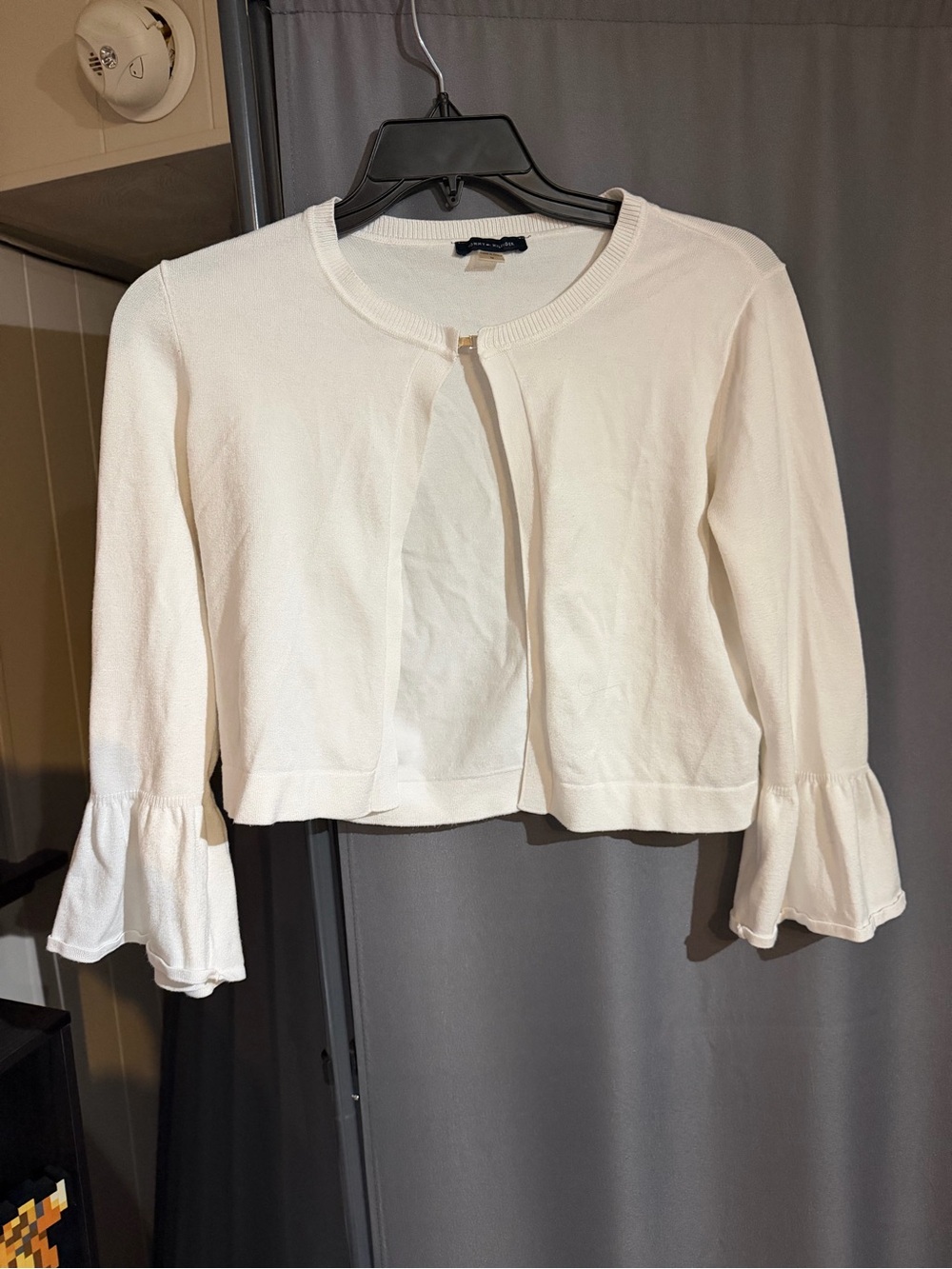 Tommy Hilfiger White Ruffle-Sleeve Cropped Cardigan